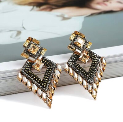 Champagner/Schwarz Luxus Hochwertige Unikat Strass Ohrringe