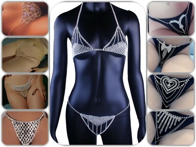 SeXy Unterwäsche Set Bauch Kette Kristall Körperschmuck String Tanga GoGo SeXy