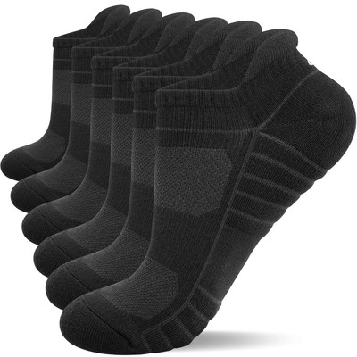 Lapulas Cushioned No Show Ankle Socks 6 Pairs Black Large Men Women