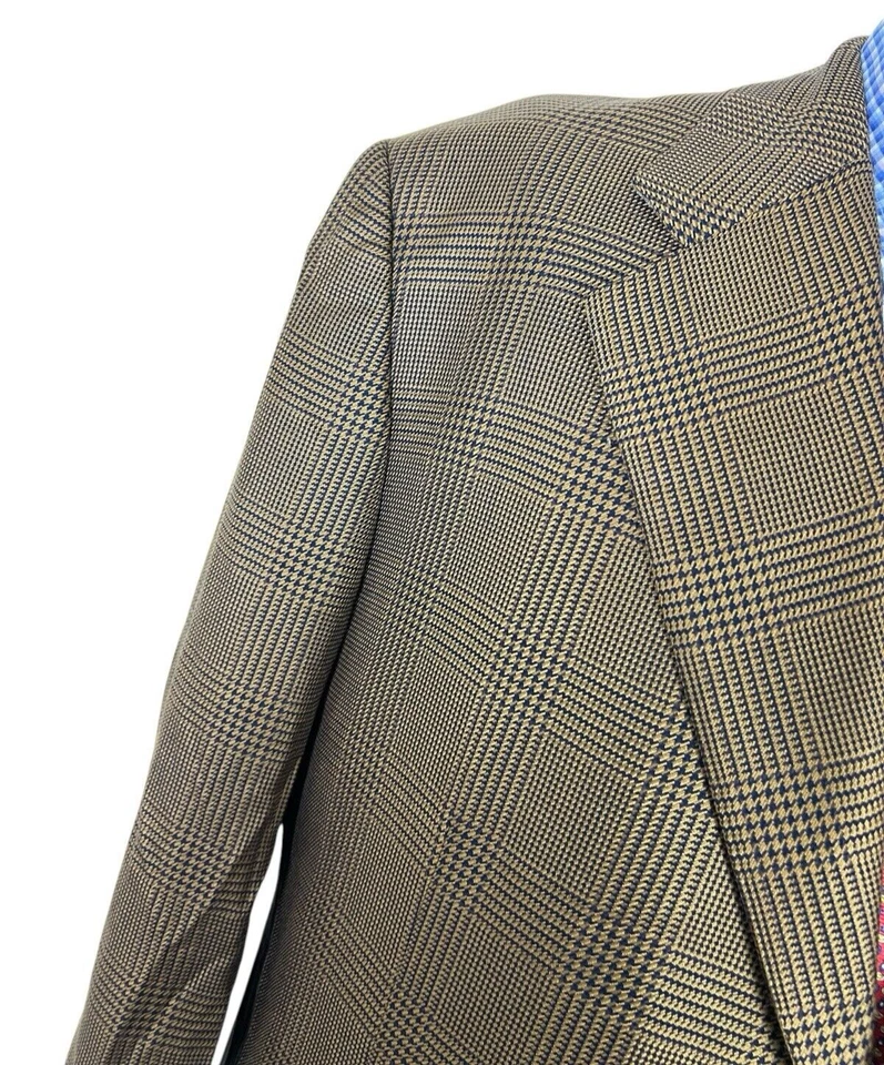 Belvest Abrigo Deportivo Chaqueta SEDA Lana Marrón Glen Cuadros Para Hombre 46R Bonito. Foto 3 de 4