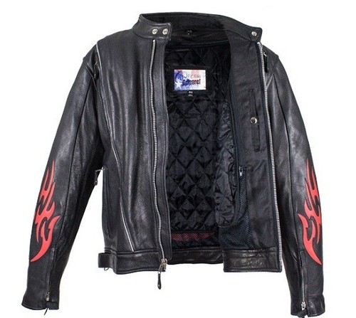 Chaqueta de carreras de motocicleta de cuero para hombres con llamas salidas de aire Tuberías reflectantes - Imagen 7 de 7