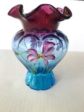 FENTON MULBERRY MELON VASE GEORGE  NANCY FENTON SIGNATURE New Blue Purple
