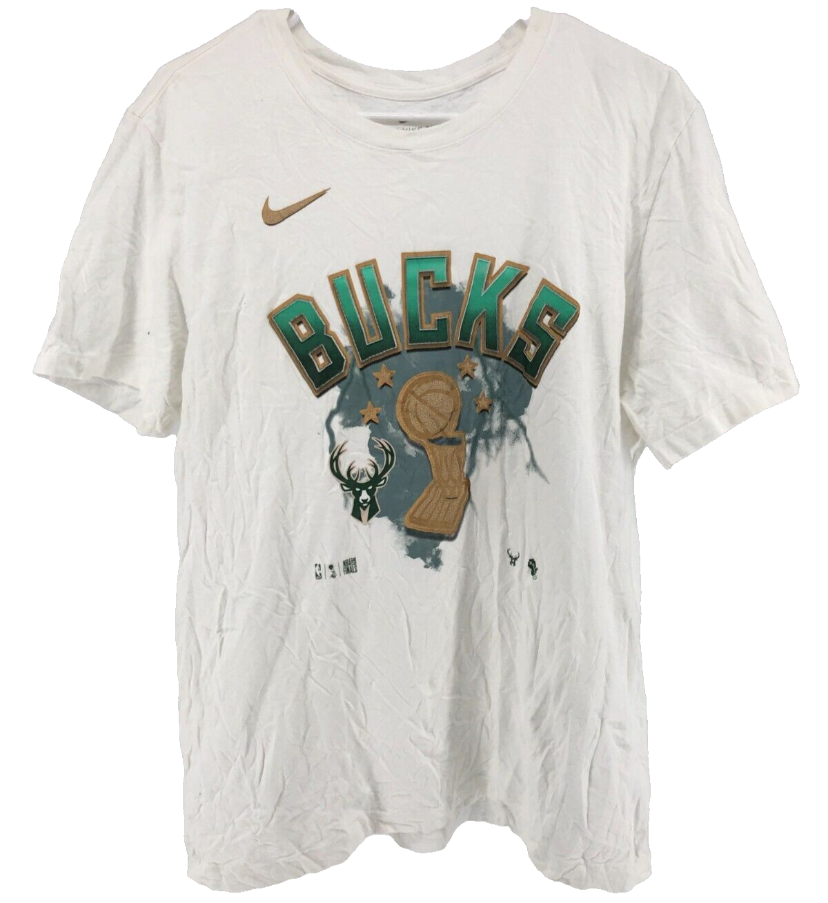 Nike NBA Milwaukee Bucks Basketball Short Sleeve T-Shirt Men's Size Large White