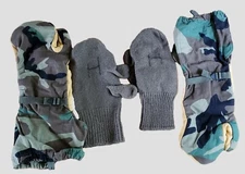 Military Trigger Finger Mitten Camo Nylon & Deerskin Shells &Wool Inserts, Med