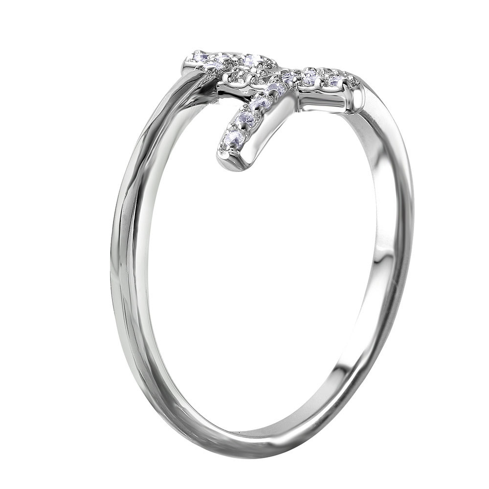 Double Line Cross Ring【Casual】（Silver） Sterling Silver 925 Cross Ring Double Cross CZ Open Ring