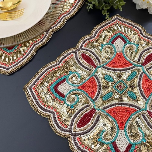 Set of 6, Luxury Handmade bead placemat, bead and sequin tablemat - Picture 4 of 5