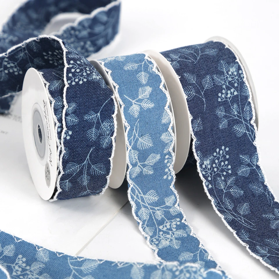 Denim Floral Edging Ribbon Trimming Trims Sewing Printed Tape DIY Bias Retro - Image 2 of 4