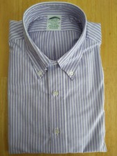 NWOT Brooks Brothers Purple Ground Stripe Button Down 15.5-31 Milano MSRP 140