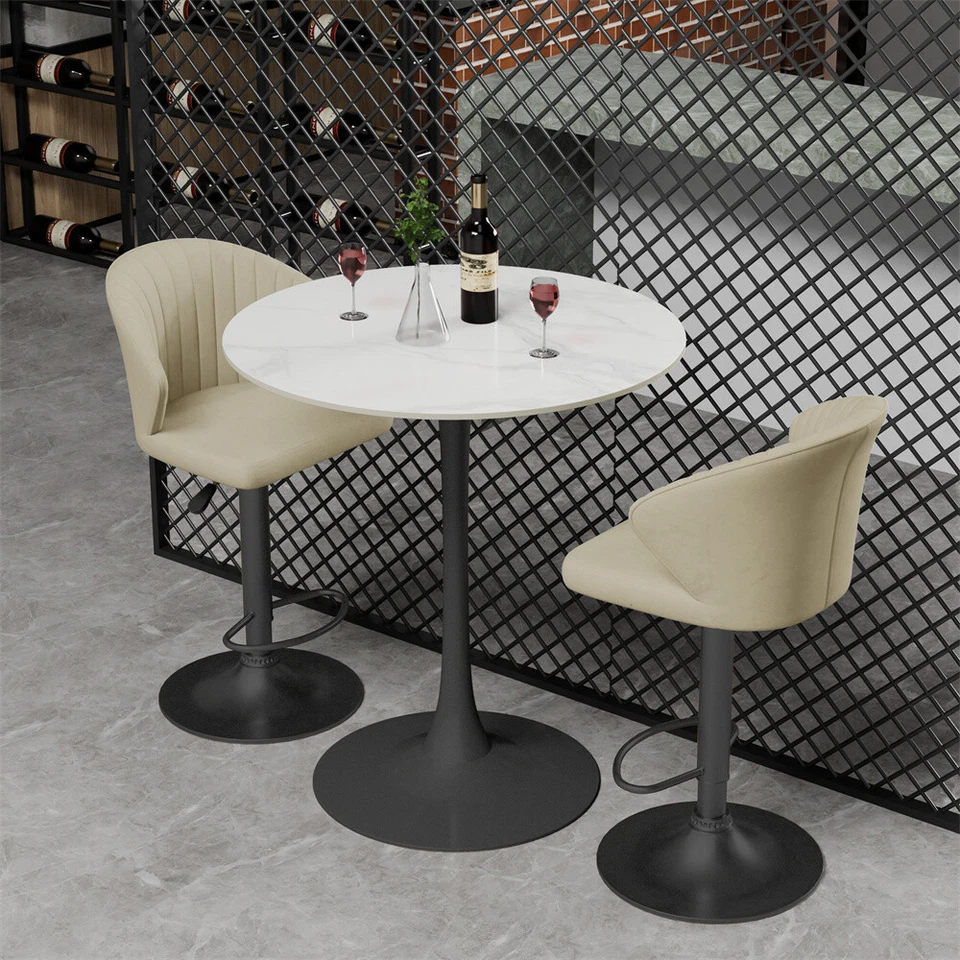 Mesa de bar 39,4" H altura cocina mesa de desayuno tapa de mármol pedestal de metal pesado Foto 4 de 4