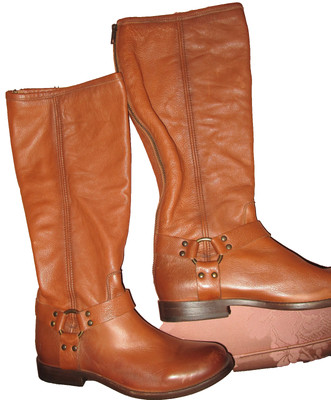 WOMEN'S FRYE BROWN LEATHER HARNESS BOOTS Extended Calf SIZE 8 Back ZIP NWT NEW
