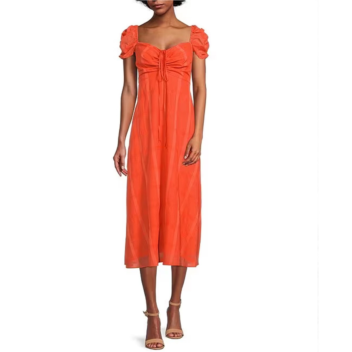 Antonio Melani Size 12 Orange Sweetheart Short Puffed Sleeve Midi Dress NEW  B29