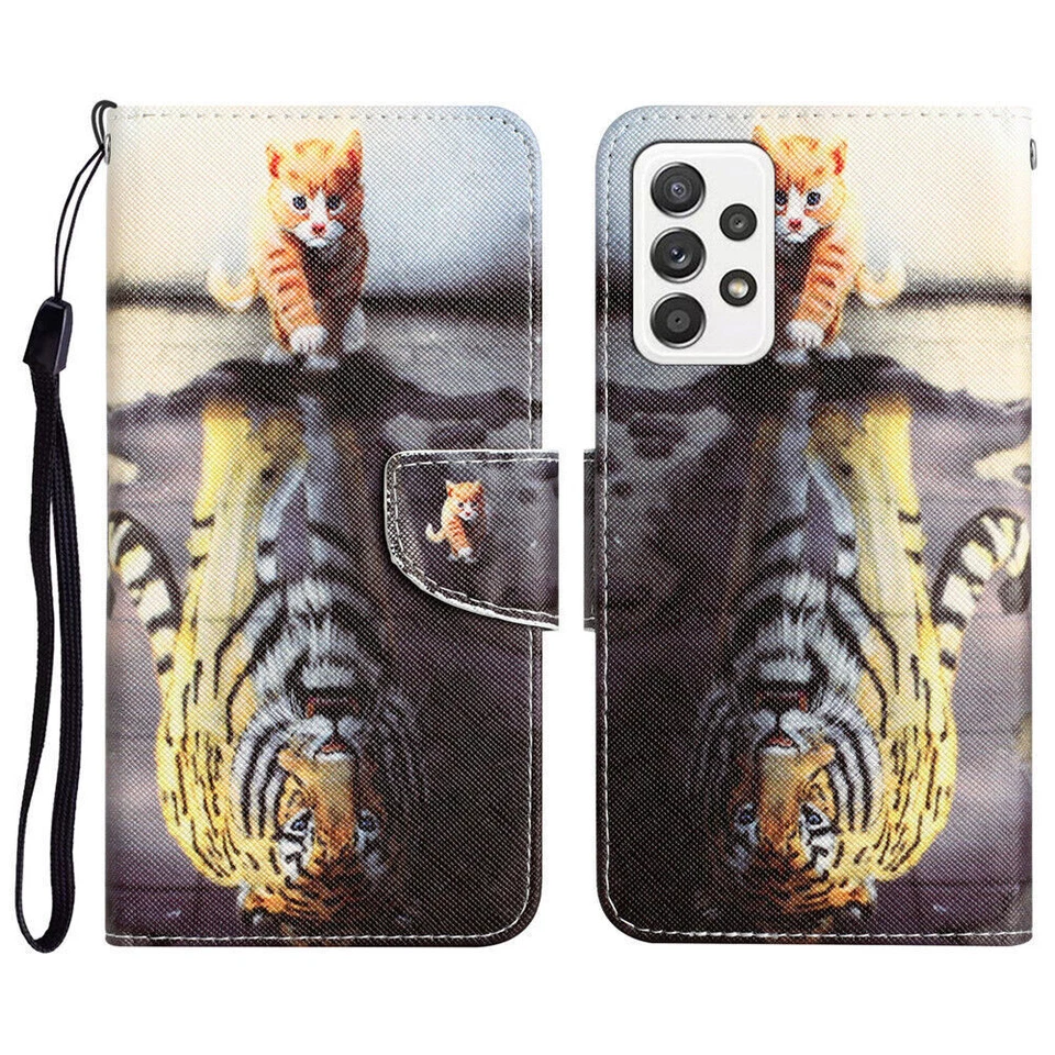 Cat Dog Butterfly Leather Wallet Phone Case For Samsung A12 A22 A32 A52 5G A04S - Image 2 of 4
