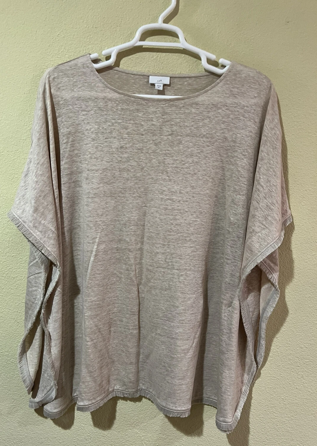 J. Jill Linen Pullover Style Fringe Hem Poncho Cover Up Top Oatmeal Sz M/L W2