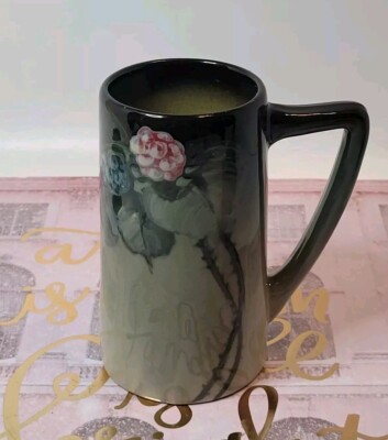 Weller Eocean Mug Tankard Handpainted Berry & Leaf Angular Handle C.1898-1920 5''