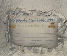 Gerber Vtg Suzy Zoo My Birth Certificate Pillow Cloud Ruffle Keepsake App 11x8  