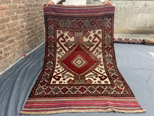 Afghan Tribal Medallion Rug 4'1x6'2 Handmade Vintage Wool Ethnic Red Accent Rug
