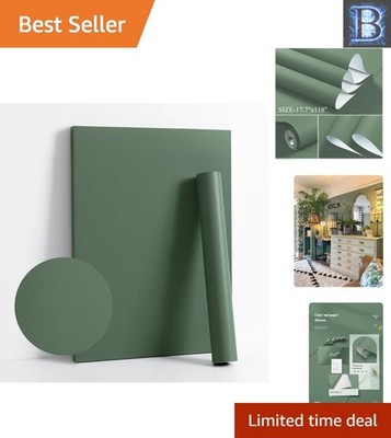 Eco-Friendly Dark Green Self-Adhesive Wallpaper, Waterproof Vinyl 118''x17.7''