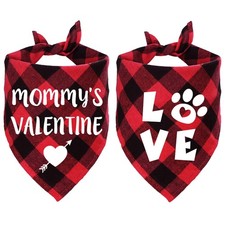 Mommy's Valentine Dog Bandana Love Triangle Bib Scarf for Pet Dogs 2 Pack
