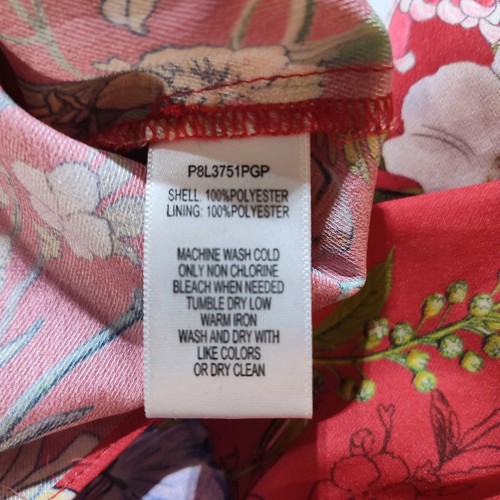 Boho top Med red floral artsy garden fairy open sleeve lightweight tie whimsy - Picture 7 of 7
