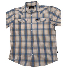 Howler Bros Shirt Pearl Snap Western Mens Size S Blue Tan Long Sleeve