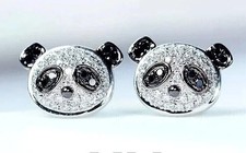 2 Ct Round Cut Simulated Black Diamond Panda Stud Earrings 14k White Gold Plated