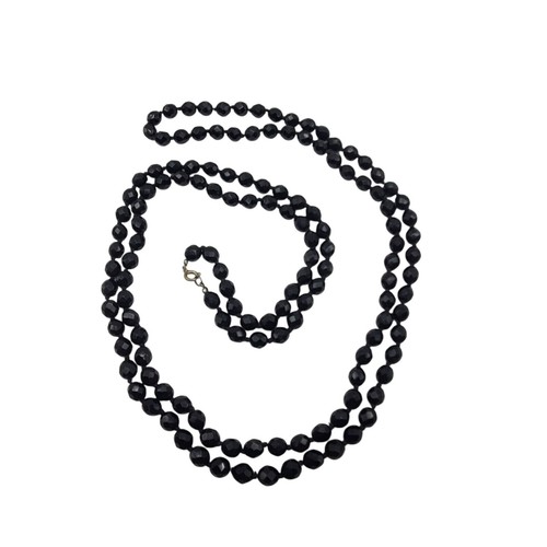 Black Faceted Beaded Necklace Long Flapper 53" Long Vintage Knotted Jewelry - Picture 4 of 6