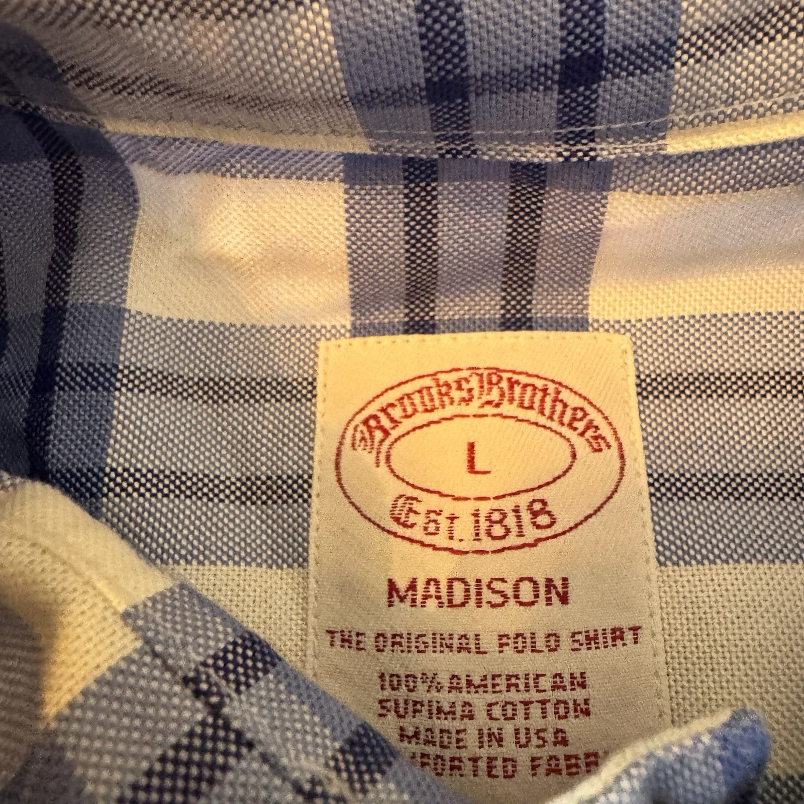 Brooks Brothers Madison Shirt Mens Large Blue Plaid Button Down Long Sleeve