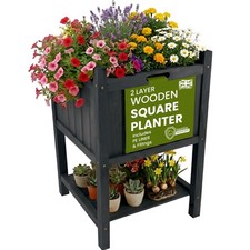 Garden Planter Raised Garden Bed W/ Storage Shelf PE Liner Elevated Planter Box
