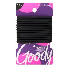 Ouchless Elastic Hair Ties 15 Ct Black 4MM Rubber Bands Pain-Free Styling Acc...