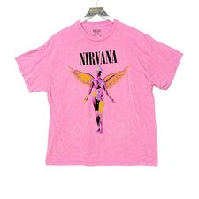 Nirvana Band Tee XL Pink Angel Graphic Acid Wash Short Sleeve Shirt Retro NWOT