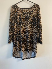 Peacocks Leopard Print Longline Tunic Top Lace Hem Long Sleeve Size 16