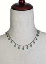 Vtg Sterling Silver Green Turquoise Festoon Fringe Dangle Drop Charm Necklace