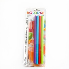 KOLORAE Silicone Large Straws With Cleaning Brushes 4 Straws 2 Brushes