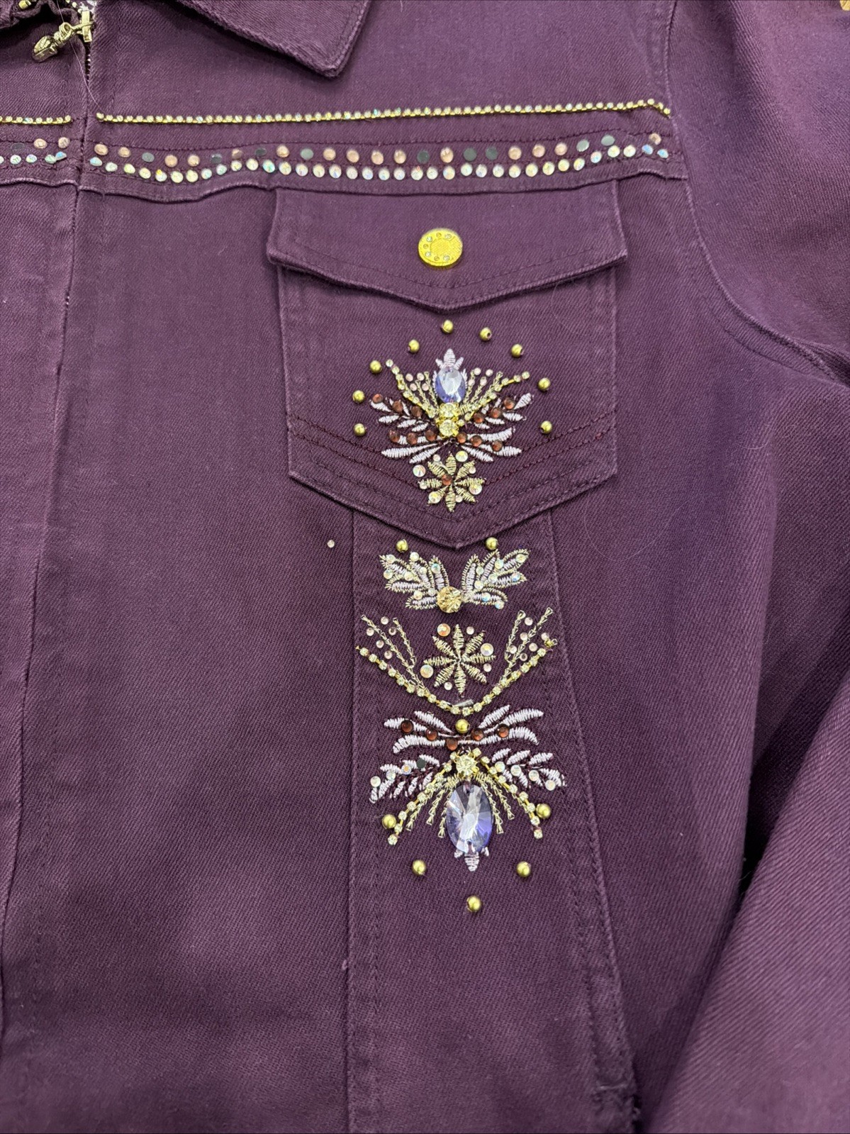 Ameri-Mode XL Purple Embellished Denim Jacket Rhi… - image 5