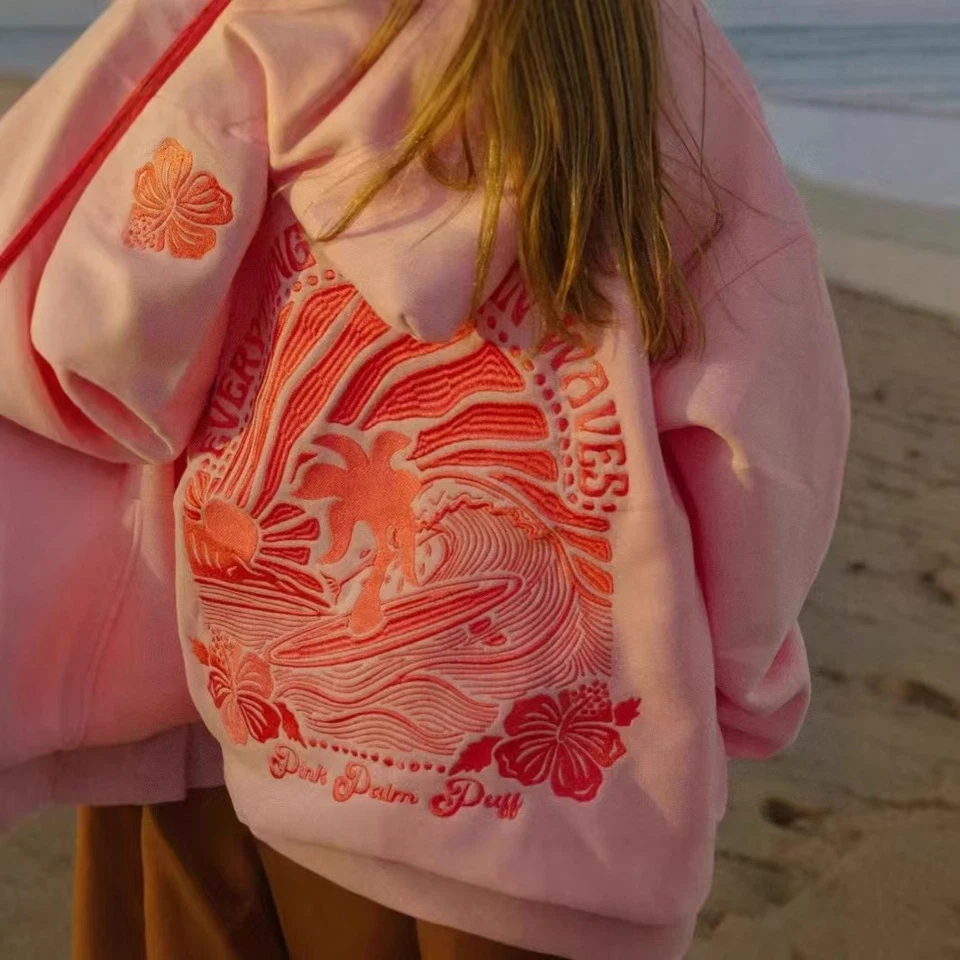 Sudadera con capucha Palm Puff para mujer manga larga estampado de letras linda sudadera con capucha gráfica Foto 2 de 4