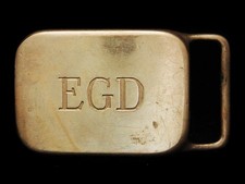 JF23155 VINTAGE 1970s INITIALS EGD ENGRAVED SOLID BRASS BELT BUCKLE