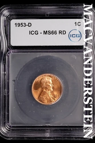 1953-D Lincoln Wheat Cent-ICG MS 66 RD Choice Gem BU No Reserve #SLL967