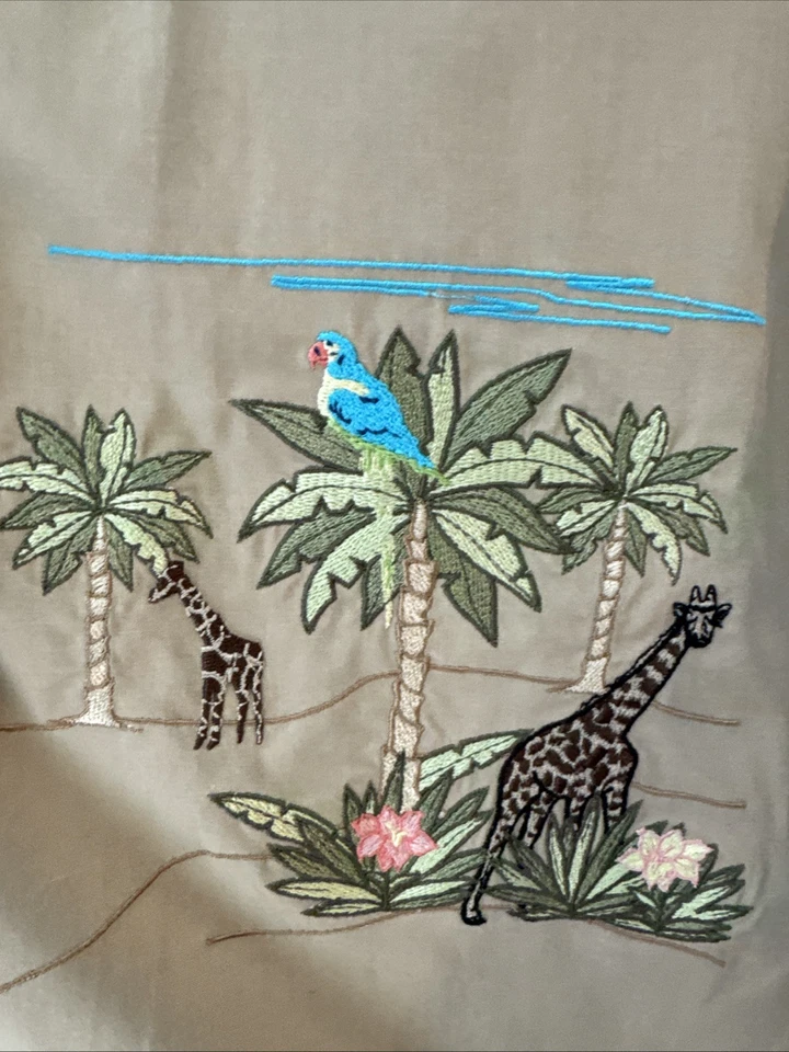 Karen Scott Button Up Sz L Brown African Safari Animals Embroidered Cottage Core - Image 3 of 4