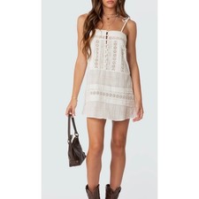EDIKTED August Eyelet Tie Strap Cotton Minidress White Size Large NEW