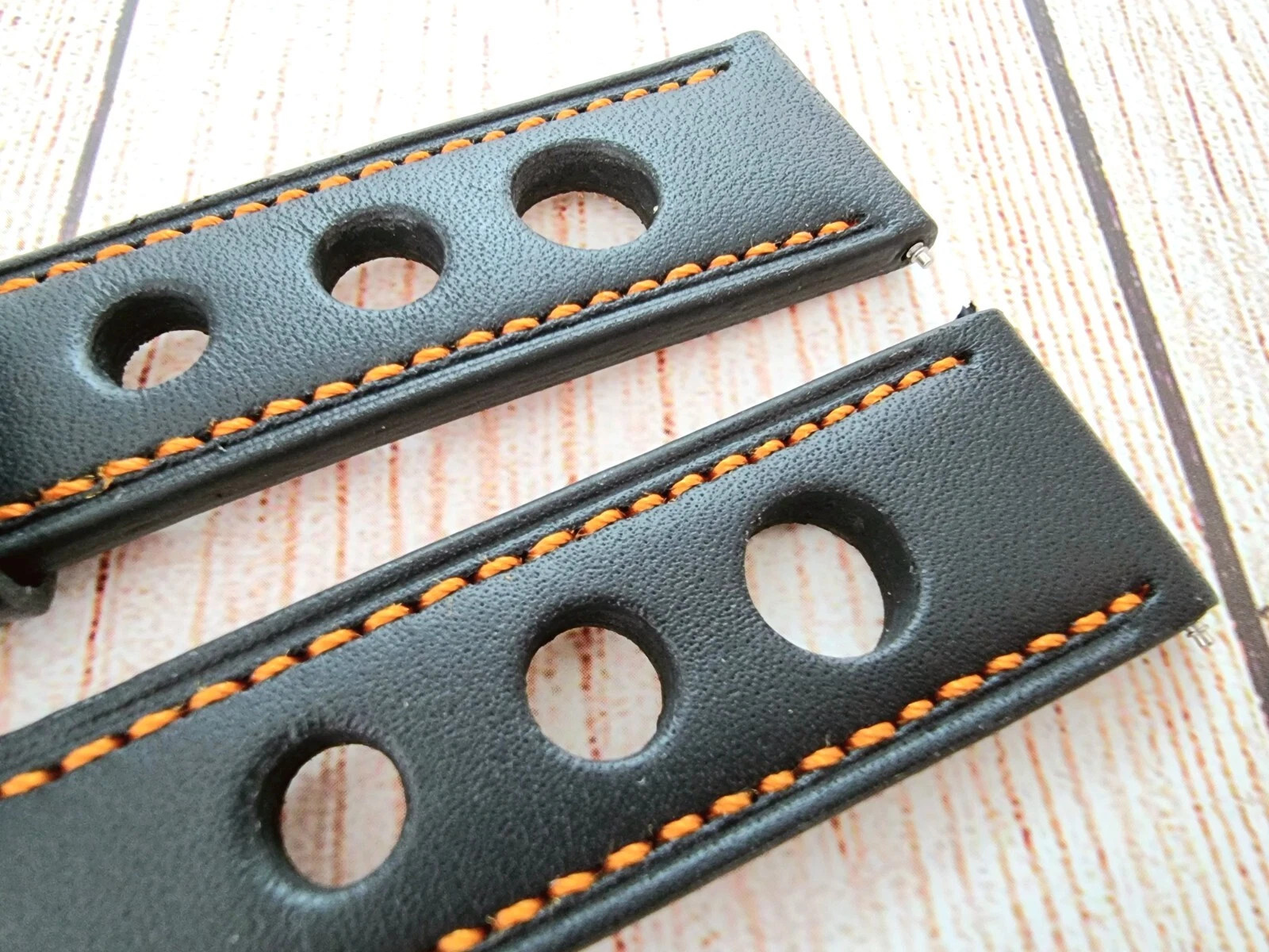 Premium Leather Watch Strap Band Rally Racing 18mm 20mm 22mm 24mm Black Orange