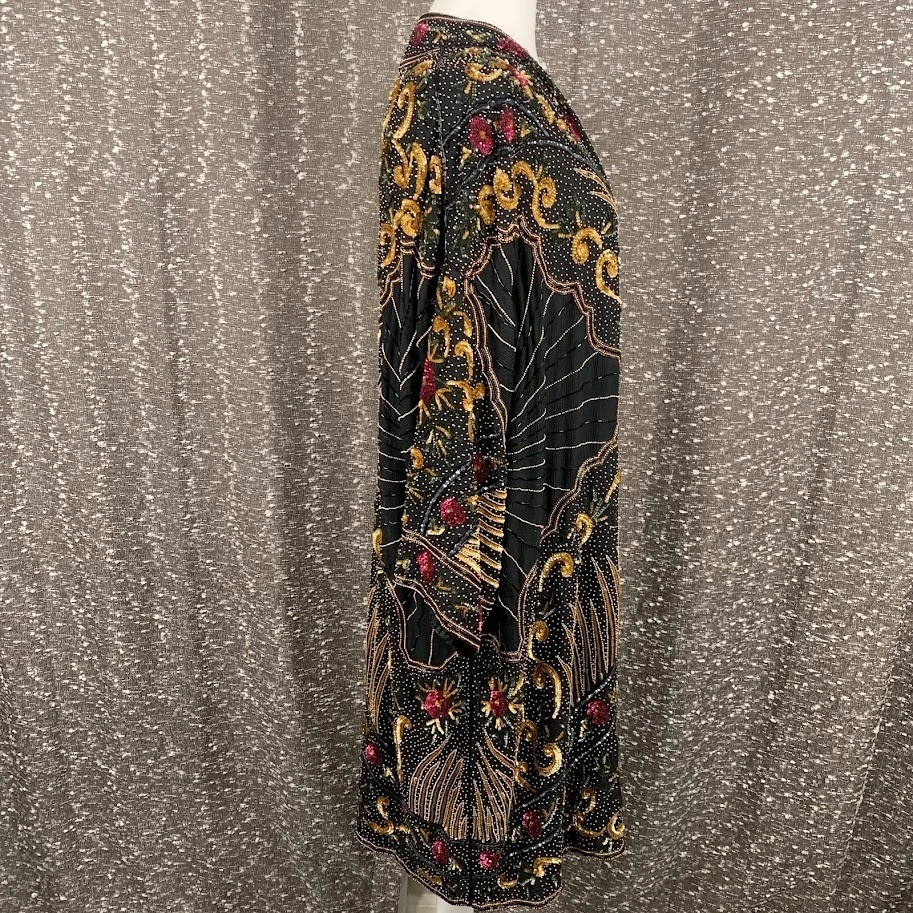 Chaqueta de Colección Judith Ann Creations Cuentas Lentejuelas Seda Kimono Años 80 Ópera Abrigo Plumero, S Foto 3 de 4