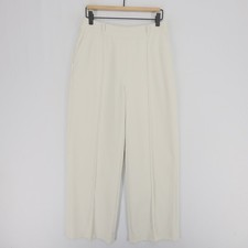 Spanx Pants Womens M Off White Wide Leg Pintuck Seam Pull On Elastic Waist
