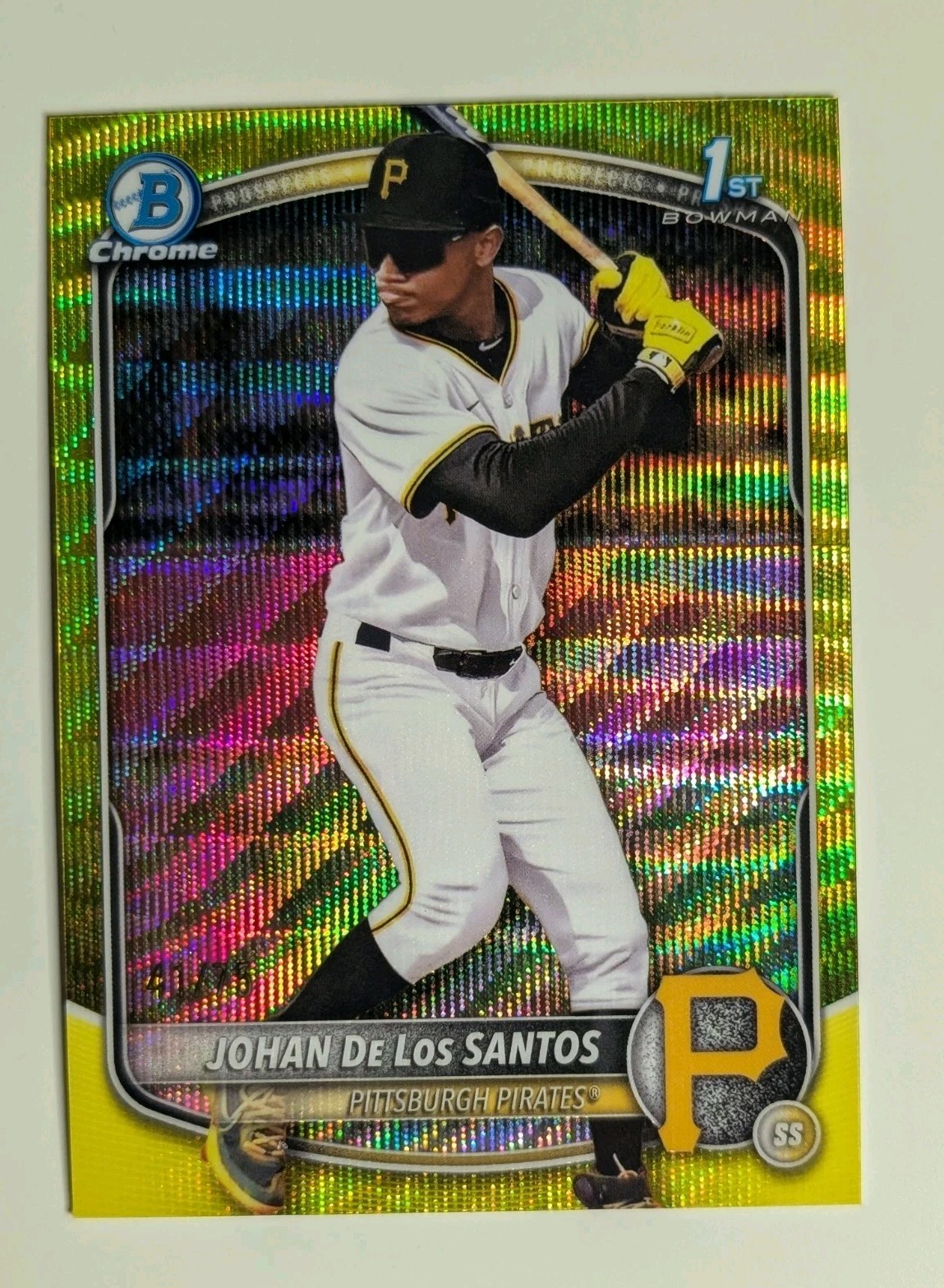 Johan De Los Santos 2025 Bowman Chrome 1st Yellow Wave Refractor /75 Pirates