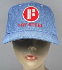 VTG Adult M/L Snapback Blue Denim FRY STEEL Baseball Trucker HAT Made in USA EUC