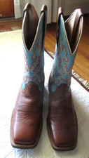 WOMENS 9B ARIAT ROUND UP BUFF BLONDE BOOTS 10047038 BROWN AND TURQUOISE