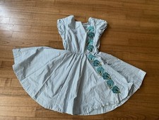 EUC Tea Collection Floral Embroidered Dress Striped Blue White Size 10