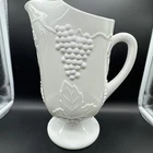 Vintage Indiana Colony Harvest Grape & Leaf Milk Glass 10.5" Pitcher