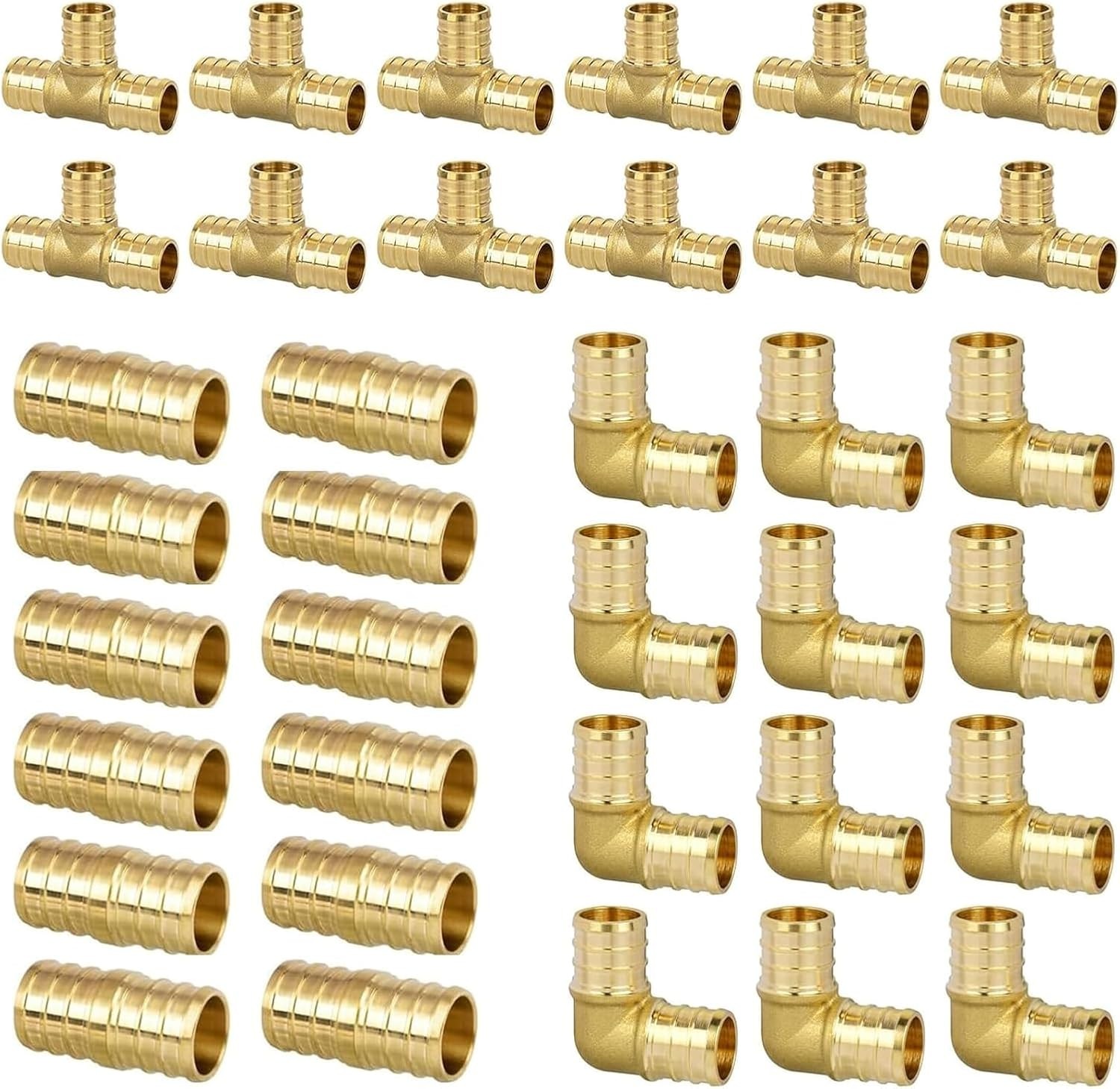36 Pack 1/2" PEX Brass Crimp Fittings Set Elbow Tee Coupling NSF UPC Certified
