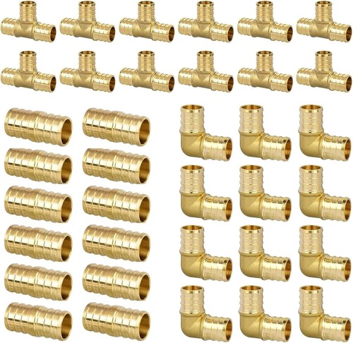 36 Pack 1/2" PEX Brass Crimp Fittings Set Elbow Tee Coupling NSF UPC Certified