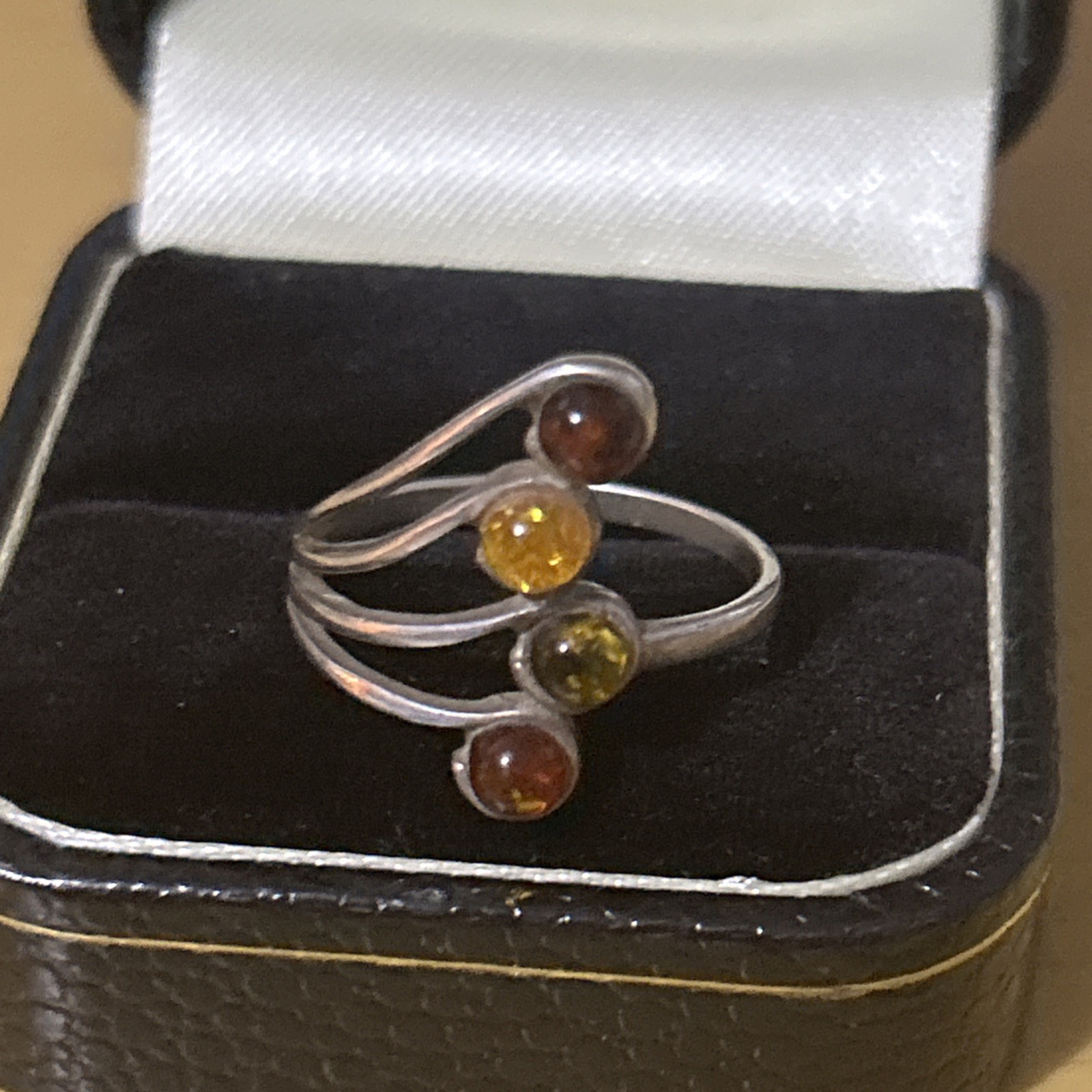 925 Silver  Amber statement Ring Size Q - image 6